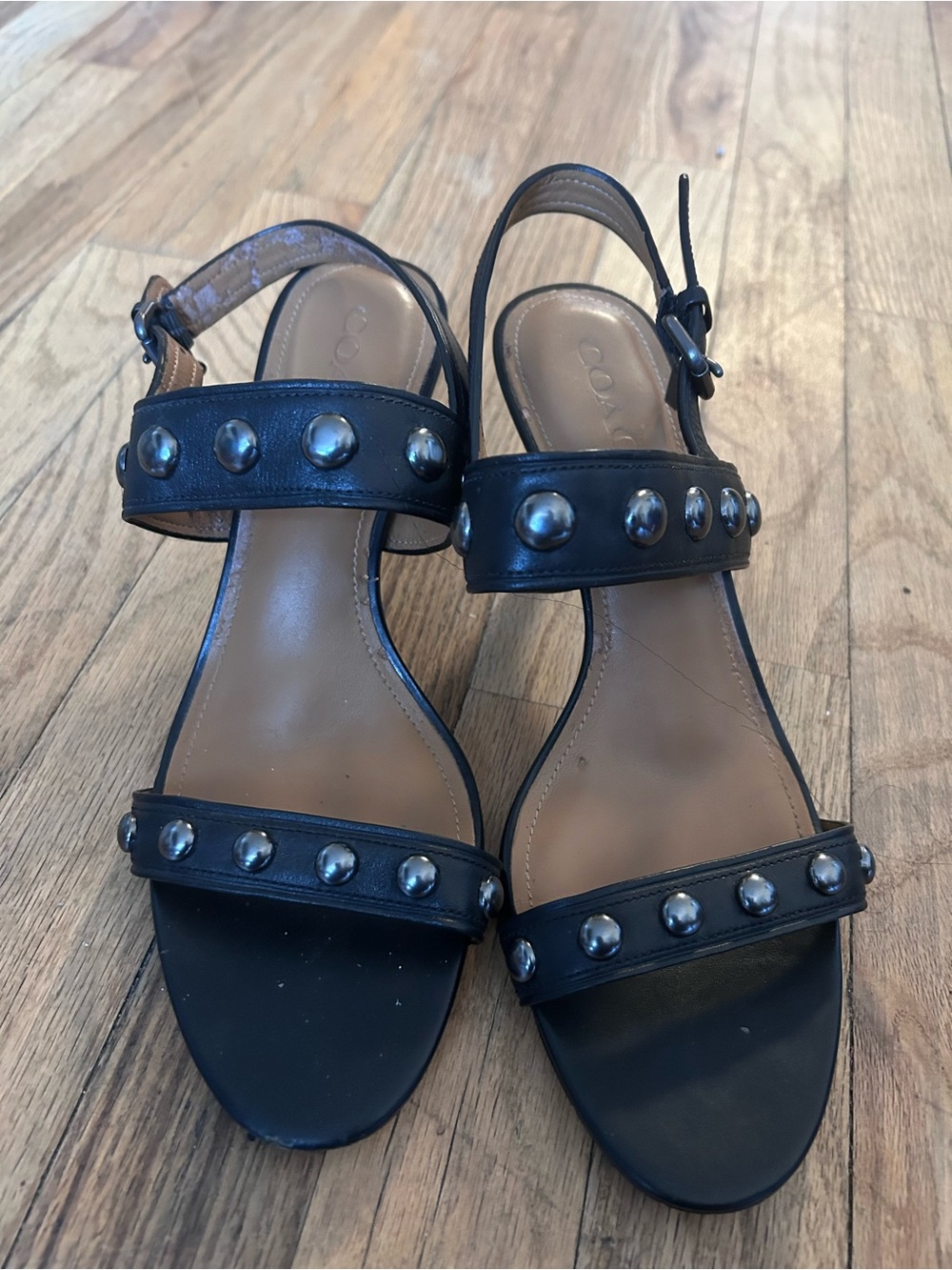 Coach Black Studded Leather Slingback Sandals - Women's